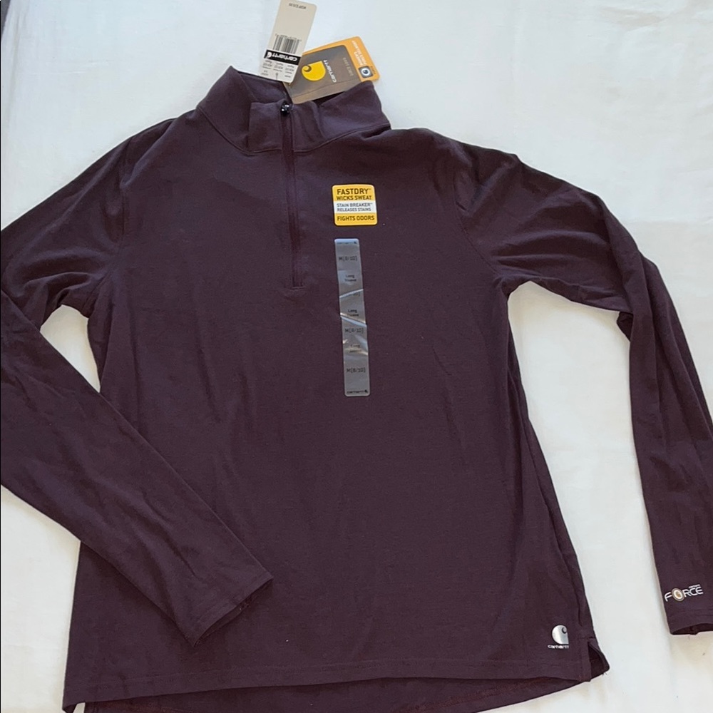Carhartt Women's “Force Delmont” violet purple Long Sleeve zip mock-neck 8/10